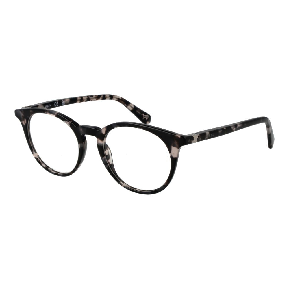 Guess Black Acetate Glasses (Frames) with full-rim round style, unisex design, and spring hinge feature for enhanced comfort.