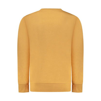 Back view of Rifle Brown Cotton Men Sweater featuring crew neck design in mustard yellow shade.