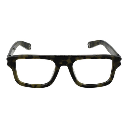Front view of Philipp Plein Green Titanium Glasses (Frames), featuring full-rim square design and demo lenses, made of durable green titanium.