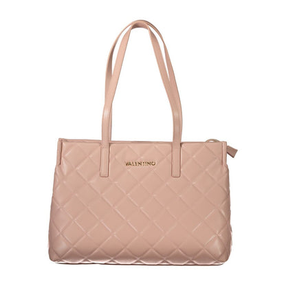 Alt Tag: Mario Valentino Pink Polyethylene Handbag with quilted design, 2-handle, laptop compartment, central pocket, zip closure, logo.