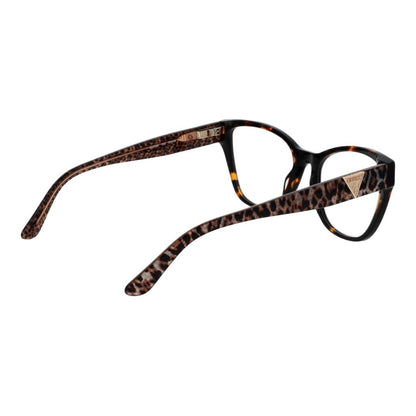 Guess Brown Acetate Glasses (Frames) in cat eye style, full-rim acetate frames, brown pattern, includes branded case, no lenses effect.