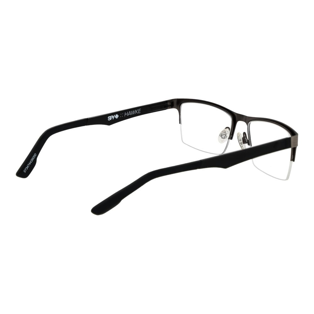 Spy Gray Plastic Glasses (Frames) in gunmetal color with half-rim rectangle style, spring hinge, and plastic material.