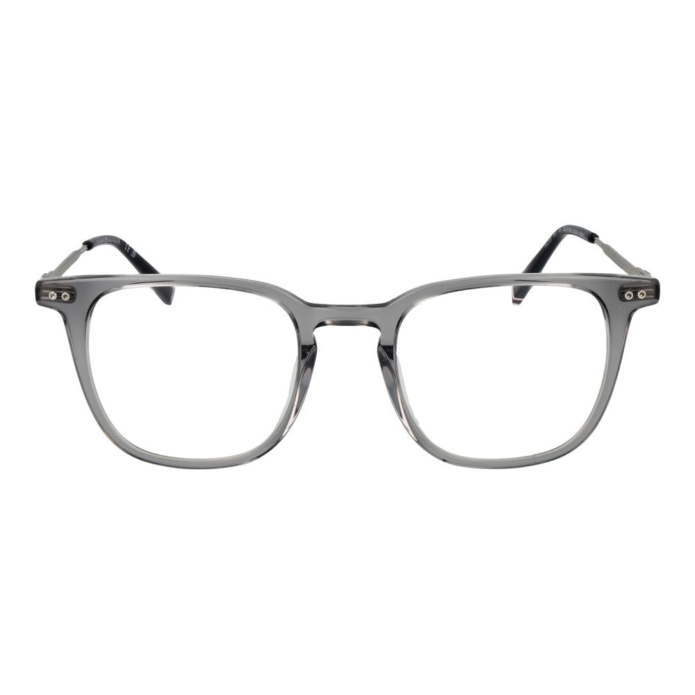 Tommy Hilfiger Gray Acetate Glasses (Frames) for men, full-rim rectangle style with demo lenses and branded case, size 50-21-145.