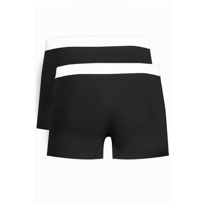 Trussardi Black Cotton Underwear with elastic waistband in a bi-pack set, featuring basic boxer design and logo print.