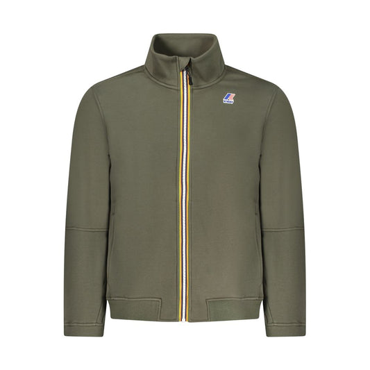 K-WAY Green Cotton Men Sweater with zip-up design, contrasting details, and iconic applique logo, showcasing contemporary fashion style.