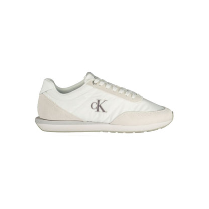 Calvin Klein White Polyester Men Sneaker with grey accents and embroidered logo, featuring a removable footbed for comfort.
