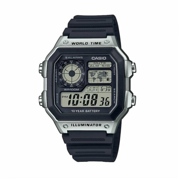 CASIO SPORT Mod. DIVER - WORLD TIME ILLUMINATOR 5 ALARMS - FUTURE CLASSIC COLLECTION - BLACK SILVER AE-1200WH-1CVEF