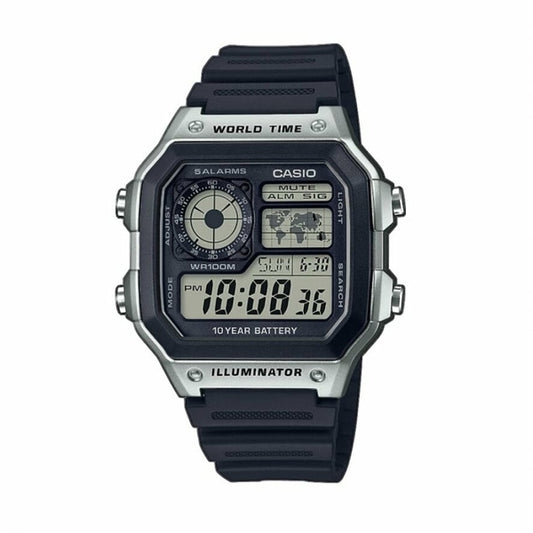CASIO SPORT Mod. DIVER - WORLD TIME ILLUMINATOR 5 ALARMS - FUTURE CLASSIC COLLECTION - BLACK SILVER AE-1200WH-1CVEF