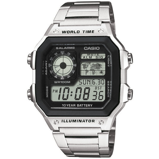 CASIO SPORT Mod. DIVER - WORLD TIME ILLUMINATOR 5 ALARMS - FUTURE CLASSIC COLLECTION - BLACK STEEL AE-1200WHD-1AVEF