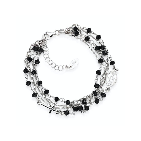 AMEN JEWELRY Mod. BRMF silver and black beaded bracelet with multiple strands and charm details