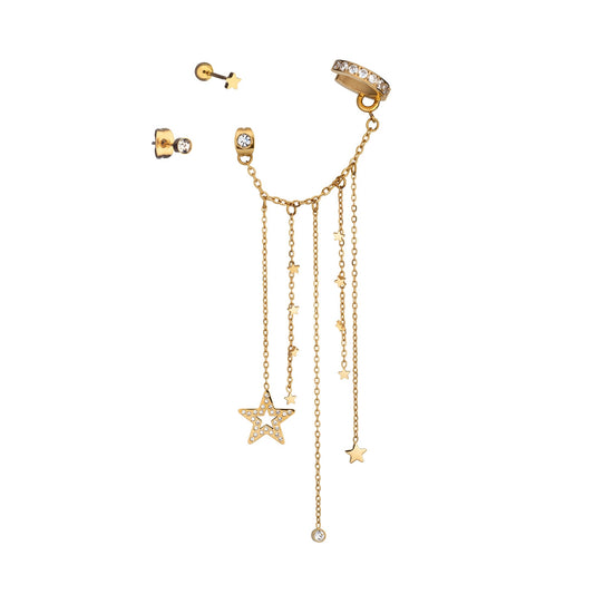 AN JEWELS JEWELRY Mod. AB.EP001G gold starchain earrings with crystals