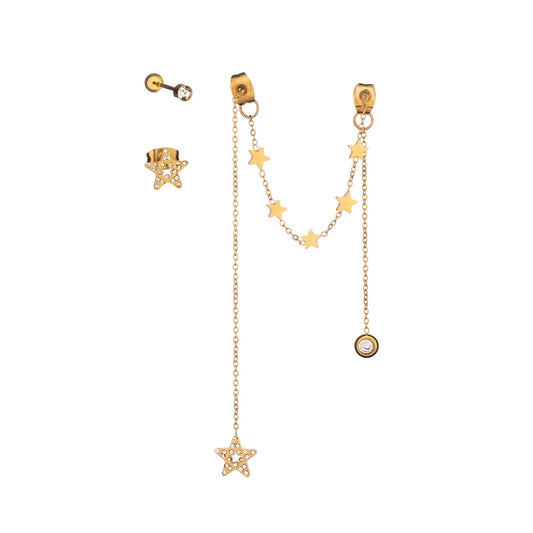 AN JEWELS JEWELRY Mod. AB.EP002G gold star chain earrings set with cubic zirconia stones