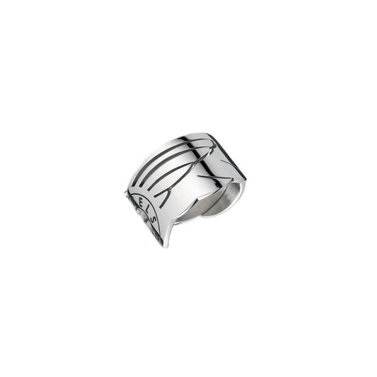 AN JEWELS JEWELRY Mod. AL.RFY01S-9 silver ring with engraved abstract design, contemporary fashion accessory.
