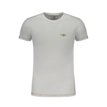 Aeronautica Militare White Cotton T-Shirt with logo, short sleeves, crew neck, and contrast details.