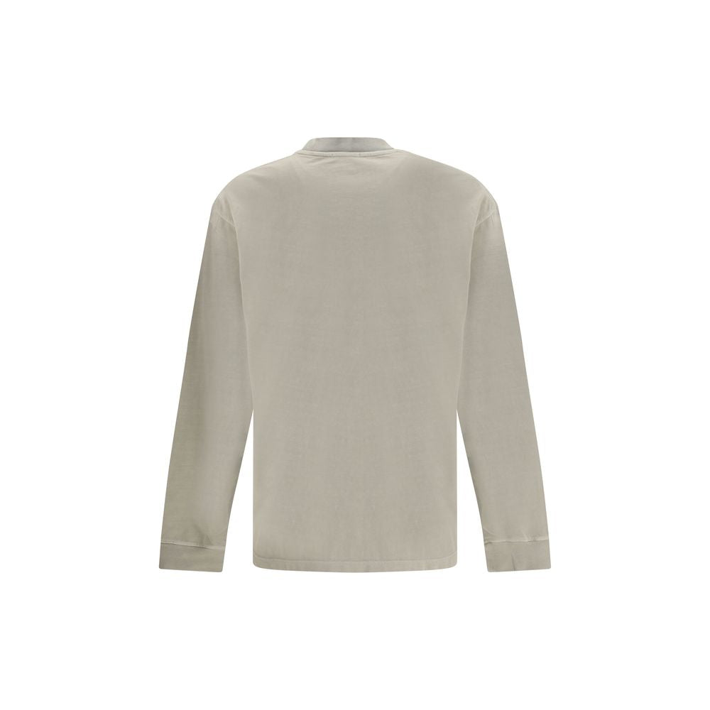 Back view of Agolde Beige Cotton Sportswear long sleeve T-shirt with ribbed crew neck and elasticized cuffs.