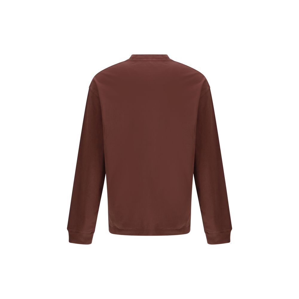 Agolde Bordeaux Cotton Long Sleeve T-Shirt in dark red color, viewed from the back, featuring ribbed crew neck and elasticized cuffs.