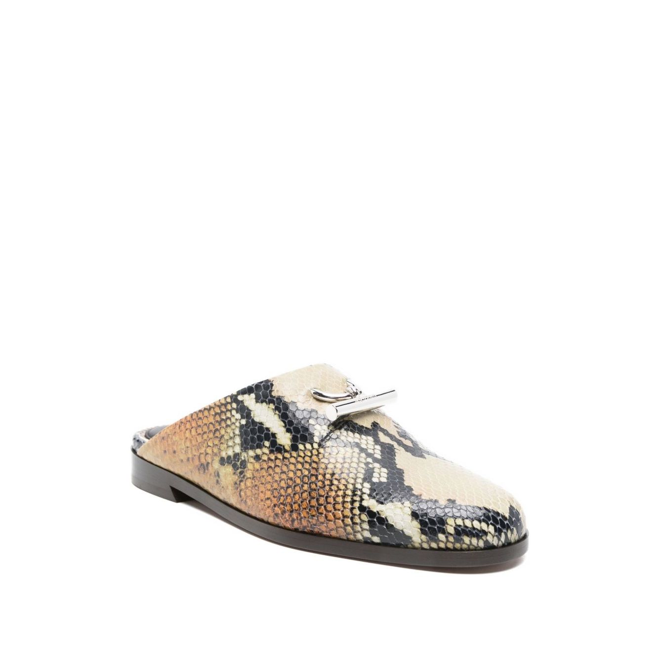 Alexander McQueen Sandals MultiColour with beige snakeskin print leather and hardware details, flat sole, open back, 2 cm heel.