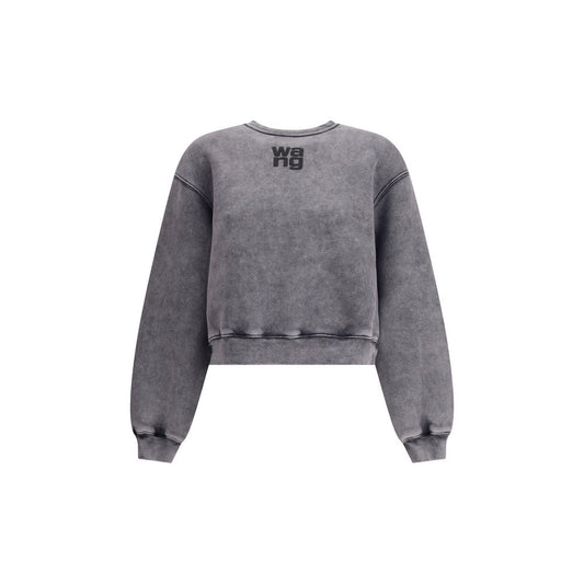 Alexander Wang Gray Cotton Sweatshirt with embossed logo, light grey, oversize fit, crewneck, long sleeves, ribbed cuffs, urban style.