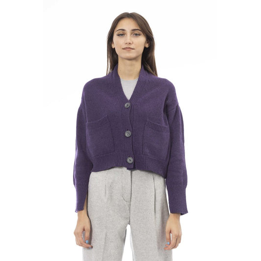 Alpha Studio Purple Merino Wool Women Cardigan