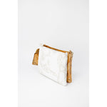 Alviero Martini Prima Classe Beige Leather Handbag with signature geographic print and metal chain on white background.