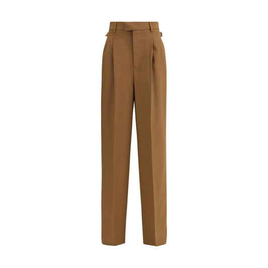 Ami Paris Brown Wool Casual Pants with high waist and metal buckle details.
