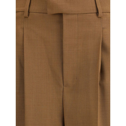 Close-up of Ami Paris Brown Wool Casual Pants showing high waist and pleat details.