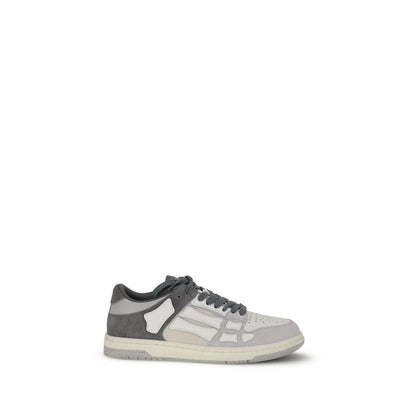 Amiri Gray Calf Leather Bos Taurus Low Top Sneakers with bone-shaped designs on a two-tone rubber sole.