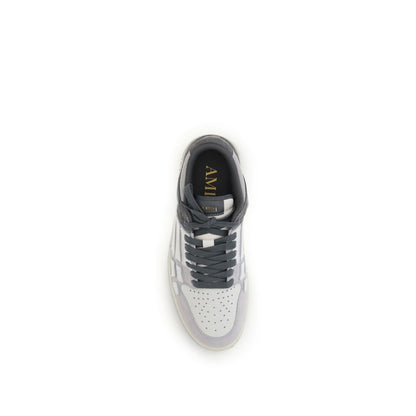 Top view of Amiri Gray Calf Leather Bos Taurus Low Top Sneakers with bone-shaped appliqués.