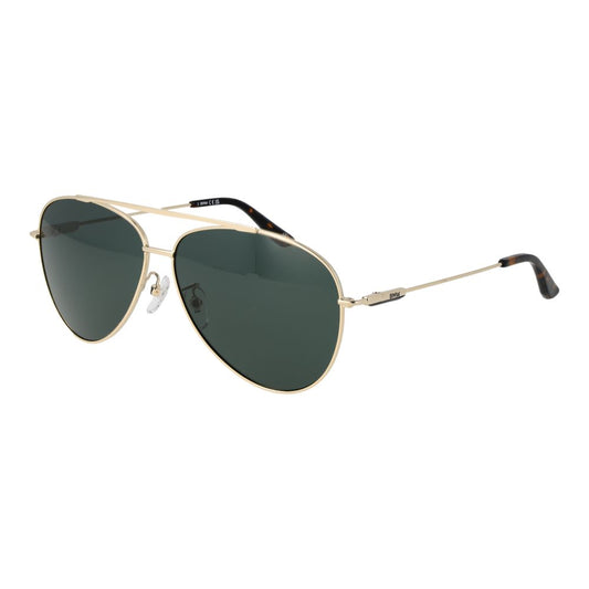BMW Gold Men Sunglass with gold metal full-rim frame, green plastic lenses, aviator style, and 100% UVA & UVB protection.
