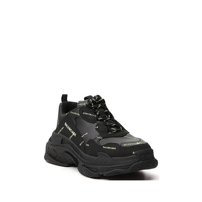 Balenciaga Black Calfskin Chunky Sneakers with round toe, rubber sole, and all-over logo detail, made in Italy for men.