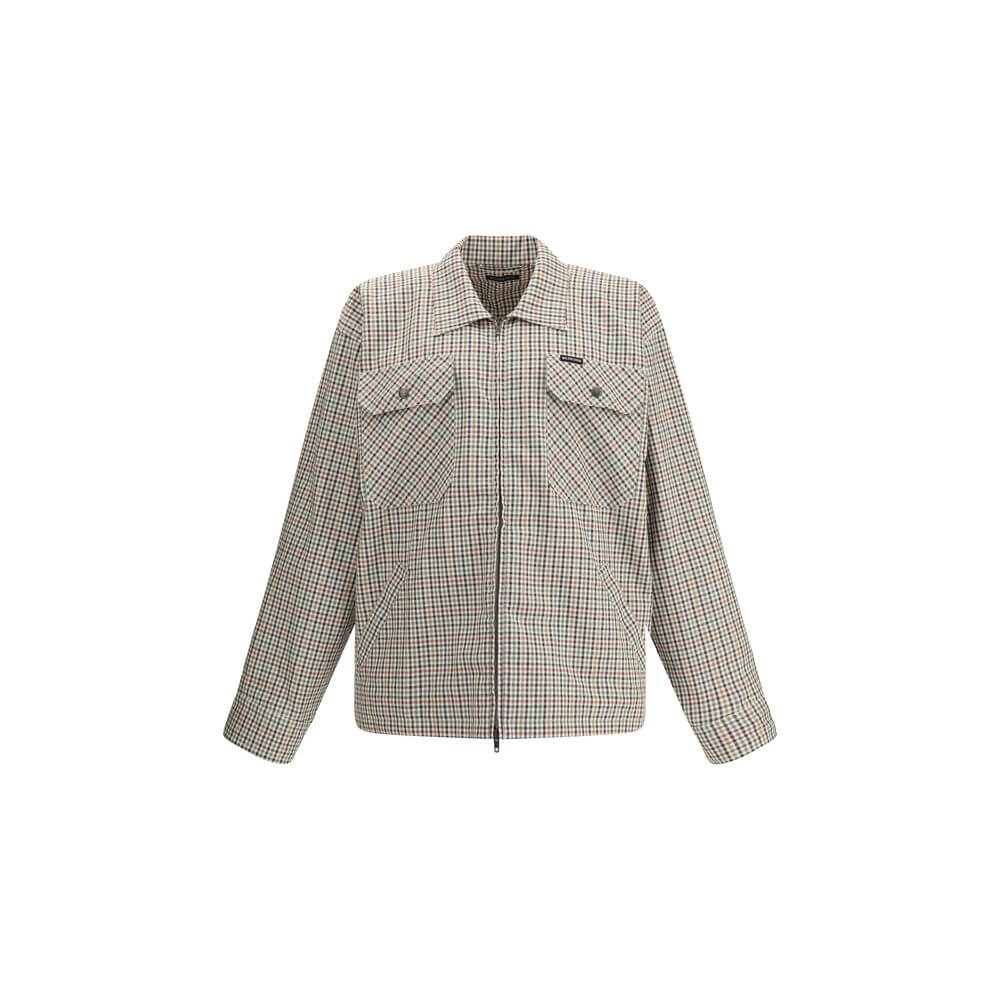 Balenciaga Multicolor Cotton Coat featuring checked pattern, classic collar, chest flap pockets, overshirt style for AW25 season.
