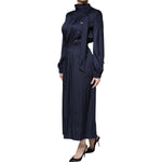 Ballantyne Dark Blue Long Sleeves Pleated A-line Maxi Dress DR81484-40