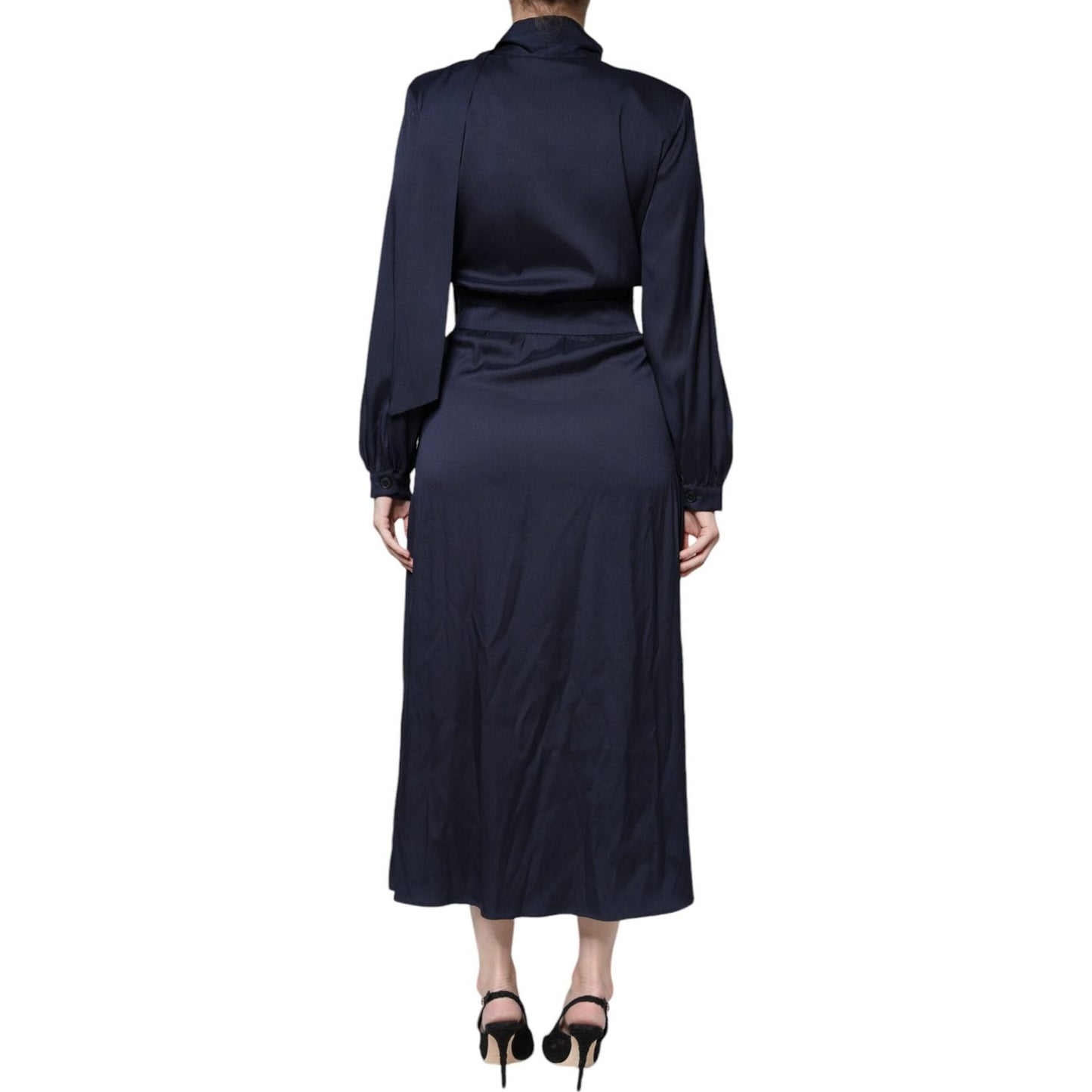 Ballantyne Dark Blue Long Sleeves Pleated A-line Maxi Dress DR81484-40