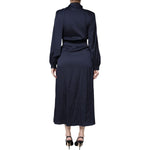 Ballantyne Dark Blue Long Sleeves Pleated A-line Maxi Dress DR81484-40