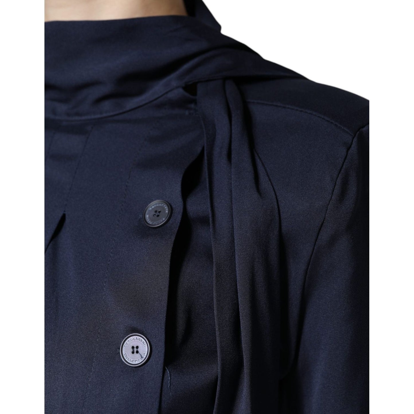 Ballantyne Dark Blue Long Sleeves Pleated A-line Maxi Dress DR81484-40