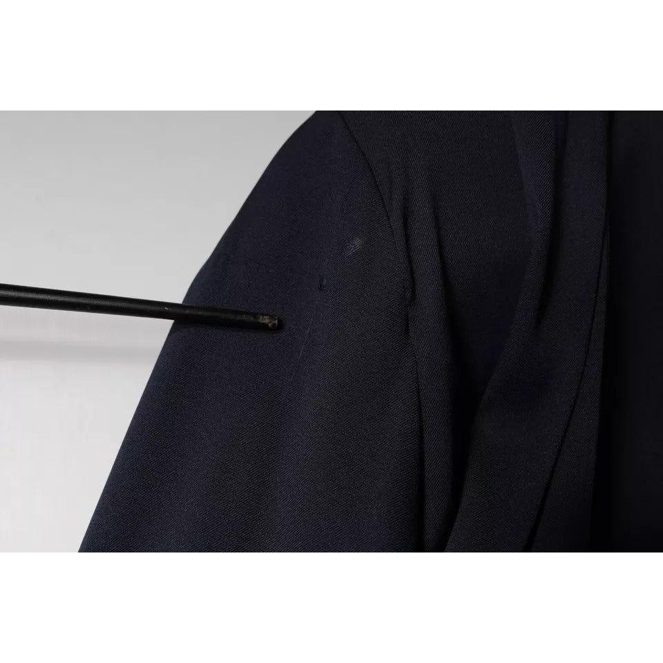 Ballantyne Dark Blue Long Sleeves Pleated A-line Maxi Dress DR81484-40