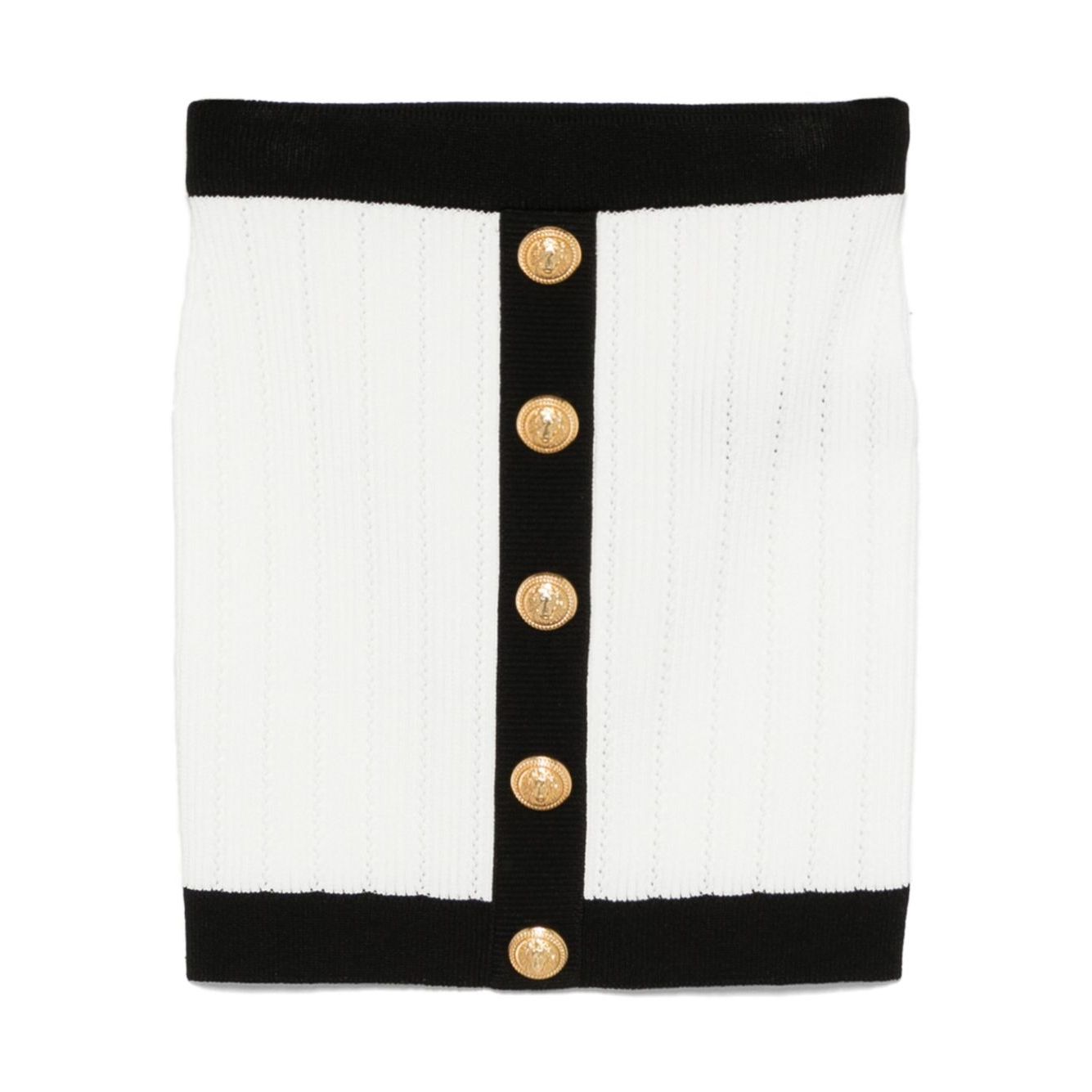 Balmain Button-embellished ribbed-knit mini skirt