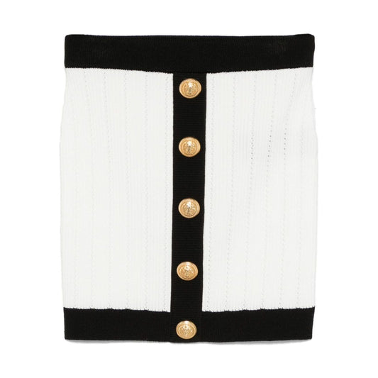 Balmain Button-embellished ribbed-knit mini skirt