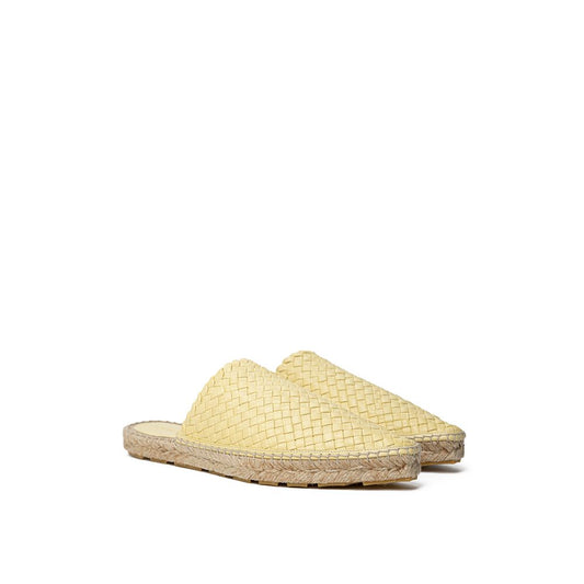 Bottega Veneta Yellow Leather Espadrille with intrecciato motif, pointed toe, open back, and woven rope sole