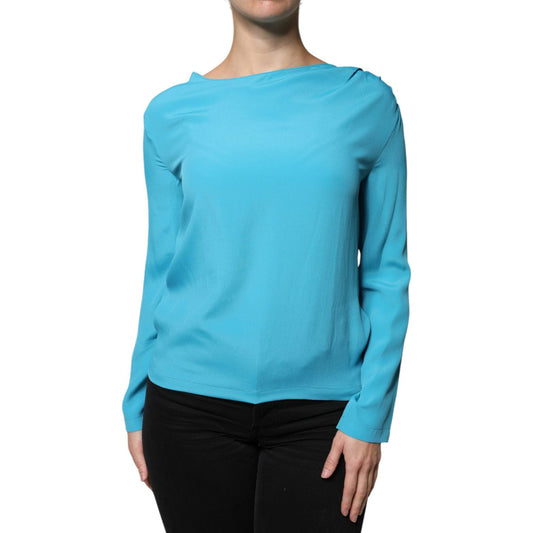 Boutique Moschino Boutique Moschino Blue Round Neckline Long Sleeves Blouse Top TSH86738-40 1728,67345645728,Blue,Boutique Moschino,Clothing,IT40|S,Preowned / Defect,Tops & T-Shirts - Women - Clothing,Women,Women - Clothing