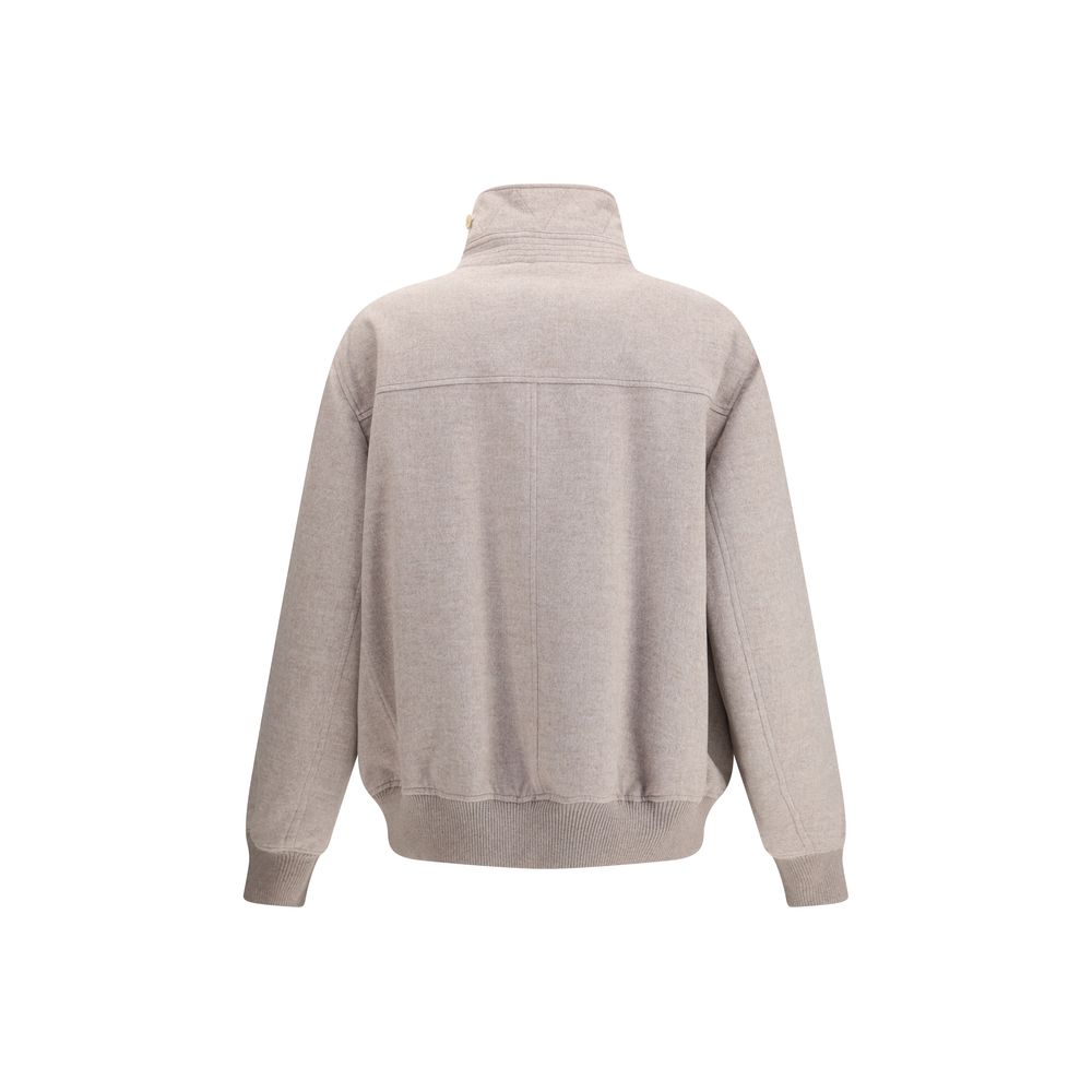 Back view of Brunello Cucinelli Beige Cashmere Bomber, showcasing the soft cashmere material and regular fit design.