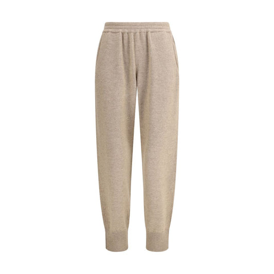 Brunello Cucinelli Beige Cashmere Pants with elastic waistband, side pockets, and tapered silhouette, perfect for casual wear.