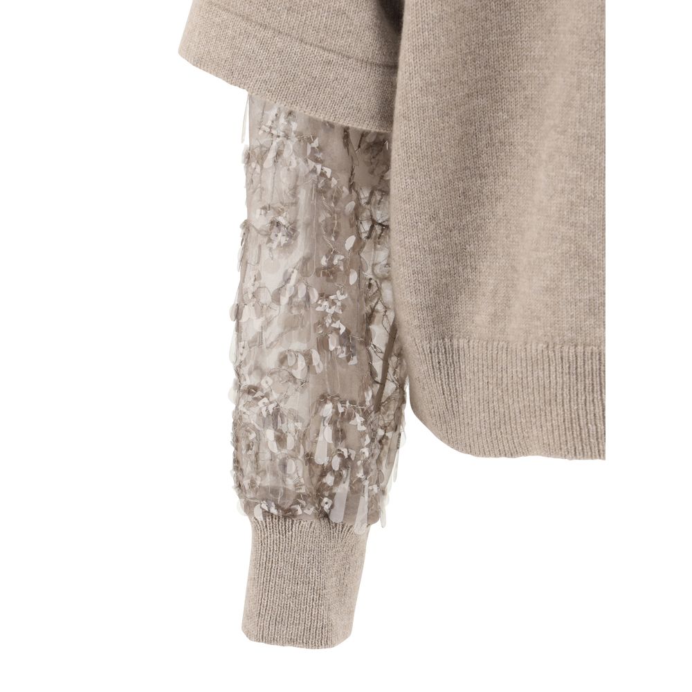 Brunello Cucinelli Brown Calf Leather Bos Taurus Turtleneck