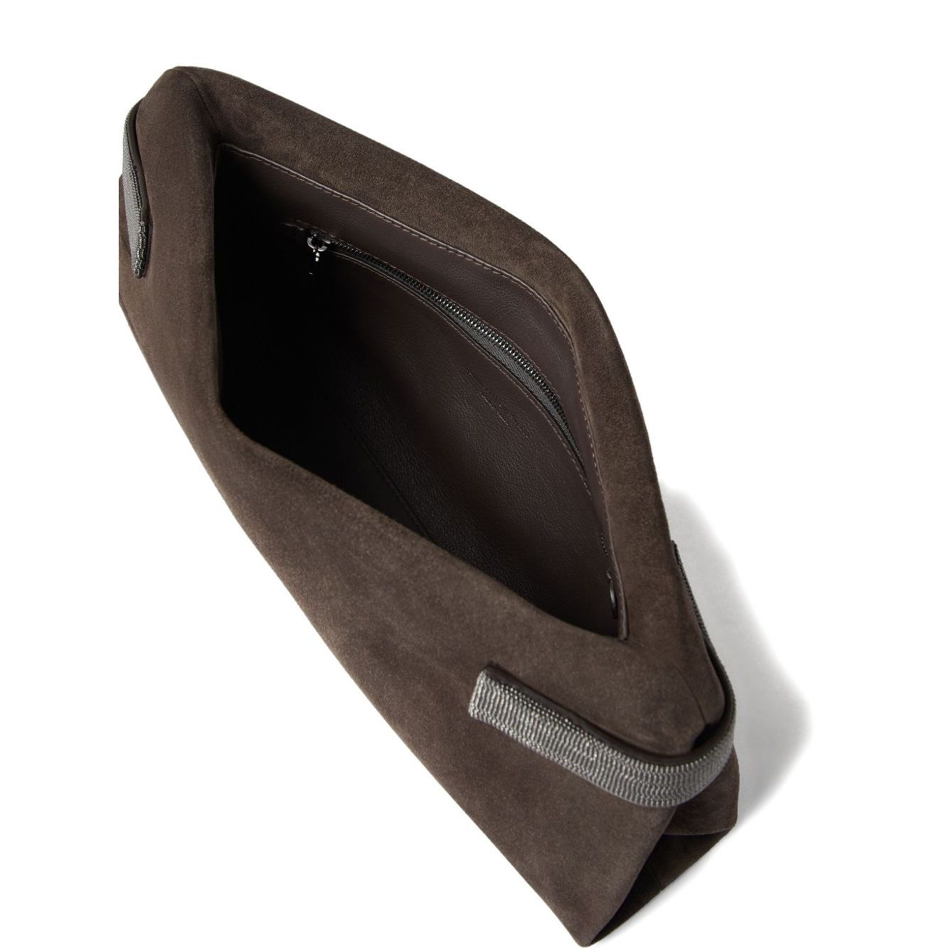 Brunello Cucinelli Essence pouch bag in suede with precious bands Clutches