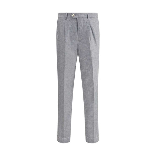 Brunello Cucinelli Gray Cashmere Casual Pants with tapered leg, front American pockets, and back welt pockets for a modern look.