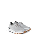 Brunello Cucinelli Techno cotton knit runners in light grey with flat sole and textured rubber heel insert