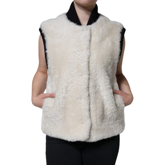 Burberry White WARRENFORD Shearling Leather Vest Coat Jacket JKT4091-44