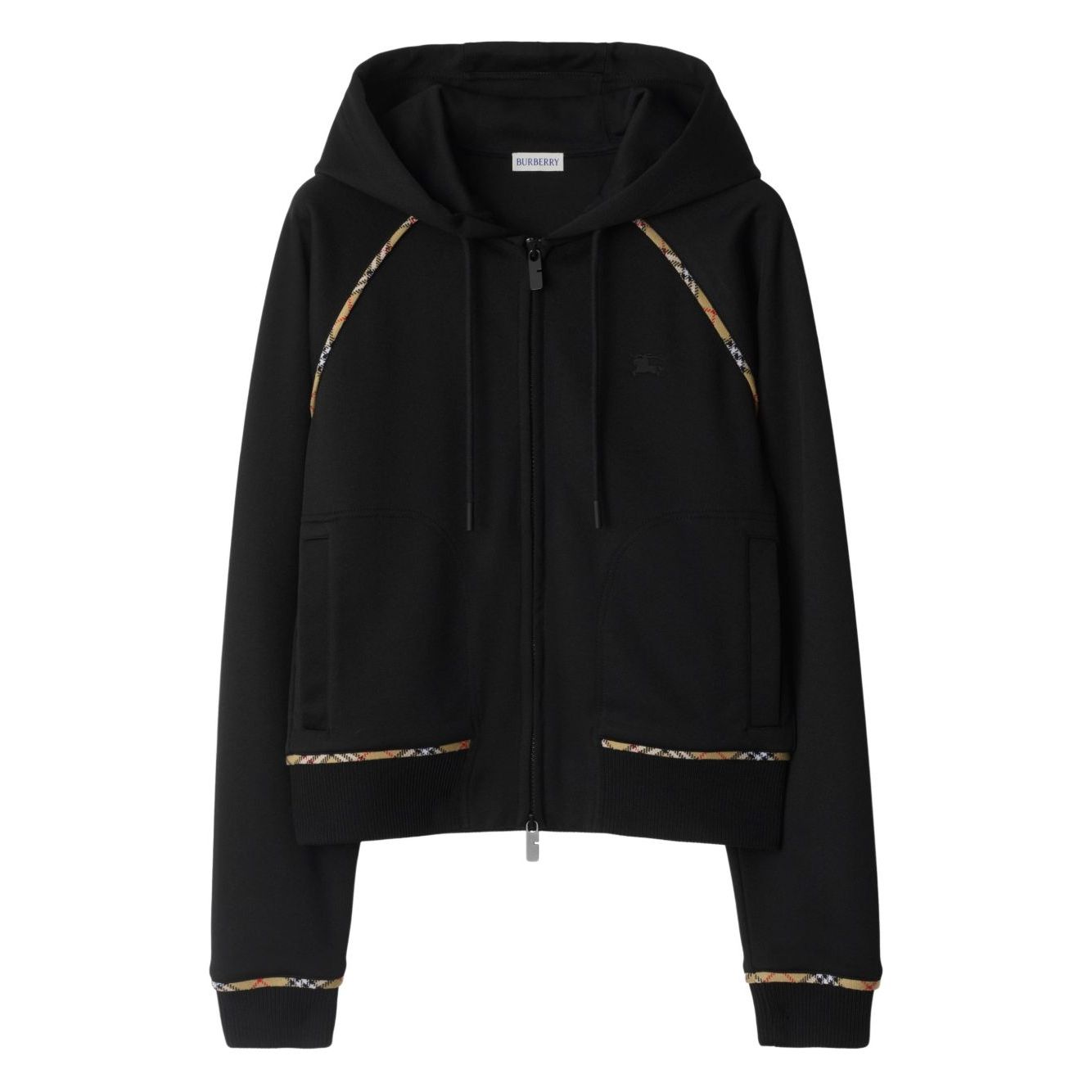 Burberry Cotton blend zip-up hoodie with check trim
