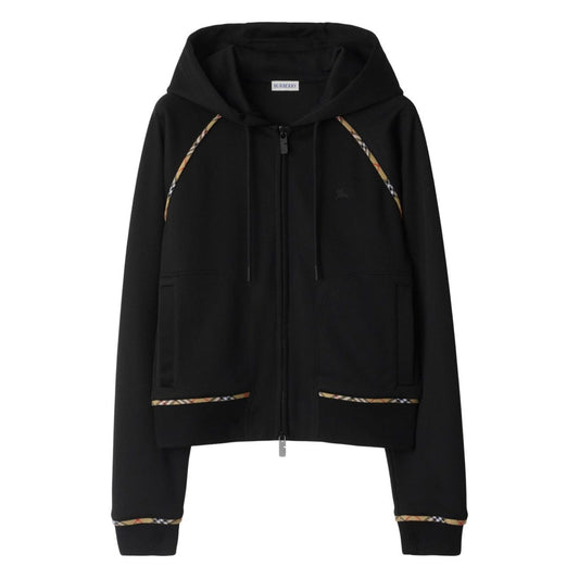 Burberry Cotton blend zip-up hoodie with check trim