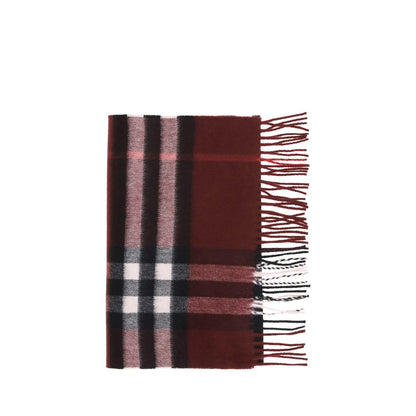 Burberry Red Cashmere Scarf with classic check pattern and elegant fringed ends, beautifully crafted for a sophisticated winter look.